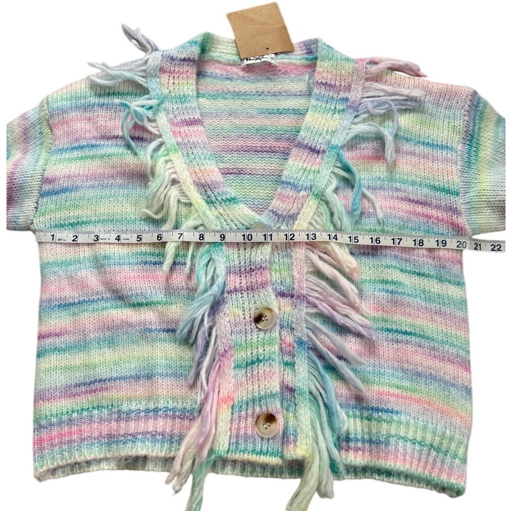 NWT Vernacular Pastel Rainbow Fringe Knit Button Front Cardigan S/M Soft Girl - Picture 4 of 8